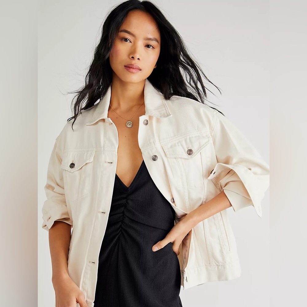 Free People Jolene Trucker Jacket - Ecru, XL